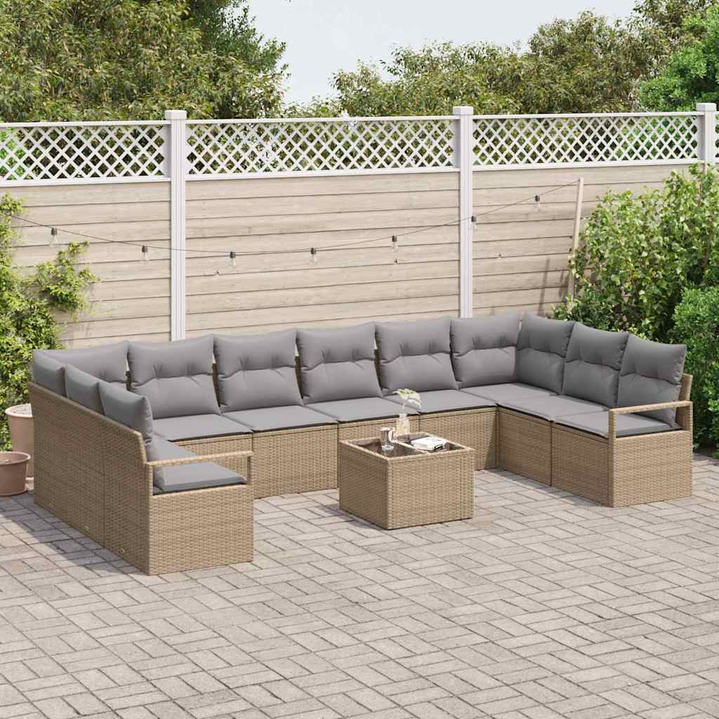 Garten-Sofa-Set mit Kissen 11 pcs Beige und Hellgrau